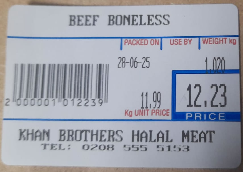 40mm depth label with shop name and product details