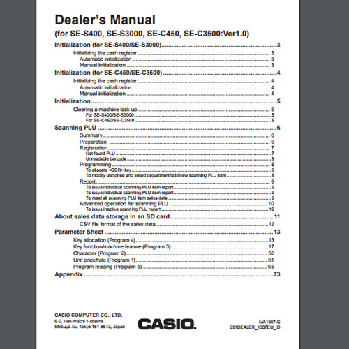 Casio Dealer Manual for SE-S400 & SE-S3000