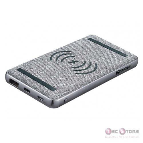 Sandberg Powerbank 10000 PD20W+Wireless Powerbank 10000 PD20W+Wireless, Black, Grey, Universal, Lithium Polymer (LiPo), 10000 mAh, USB,