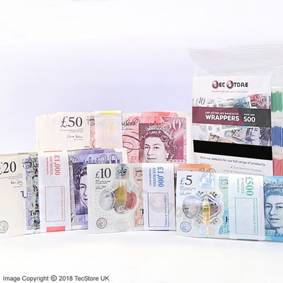 100x New Uk £20 note money Polymer bands currency straps Note Wrappers U.K Sell 